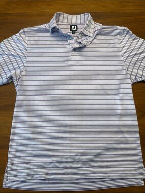 FootJoy White and Purple Striped Performance Golf Polo